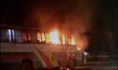Bus set on fire in Gazipur