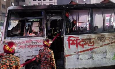 Now a bus at Mirpur set ablaze