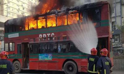 BRTC’s double decker bus set ablaze in Dhaka’s Mirpur