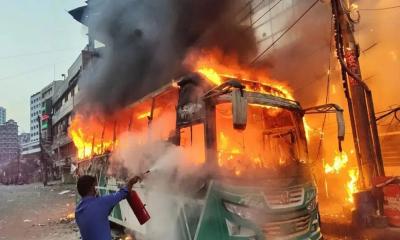 Bus set ablaze in capital‍‍`s Khilkhet