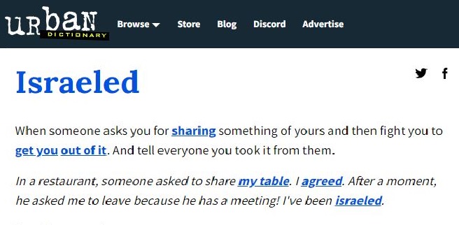 Urban Dictionary adds new word ‘Israeled’, meaning ‘Claiming anything that belongs to another’