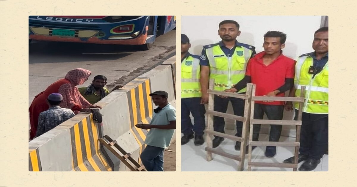 মই দিয়ে হাইওয়ে ডিভাইডার পারাপারকারী রবিউল আটক