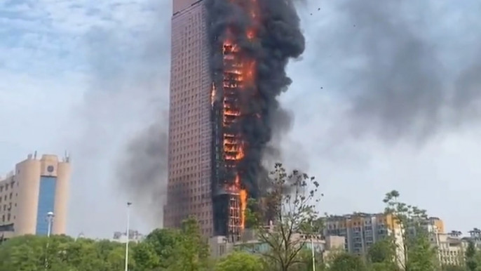 42-storey building engulfed in China