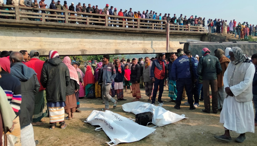 Two dead as bus falls off bridge in Dinajpur
